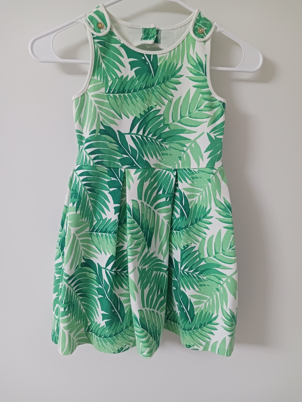 Green Leaf Print Girls' Dress